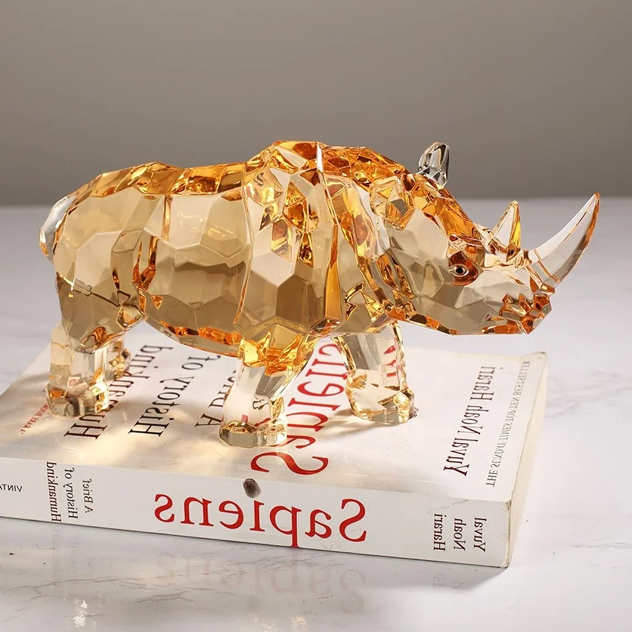 

Transparent Golden Rhinoceros Simulated Rhinoceros Sculpture Acrylic Golden Animal Statue Decorative Figurines Home Decoration