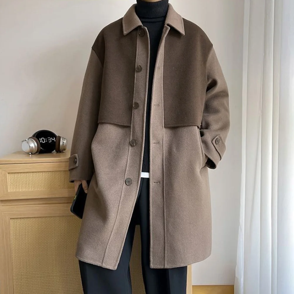 Mens Trench Coat Contrast Business Casual Cape Coat Autumn Streetwear Fashion Korean Commuter Long Coat Men'S Clothing 2024