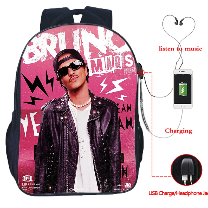 Mochila con estampado 3d del cantante Bruno Mars, mochilas escolares para estudiantes, Mochila impermeable para niños, Mochila para adolescentes, Mochila para ordenador portátil de gran capacidad