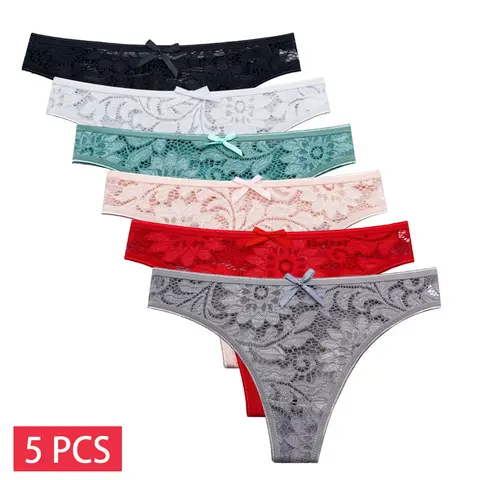 5 PCS/Set Sexy Lace Thongs Low Waist Underwear Women G-string Underpants Lady Bikini Panties Female Sexy Lingerie M-XL
