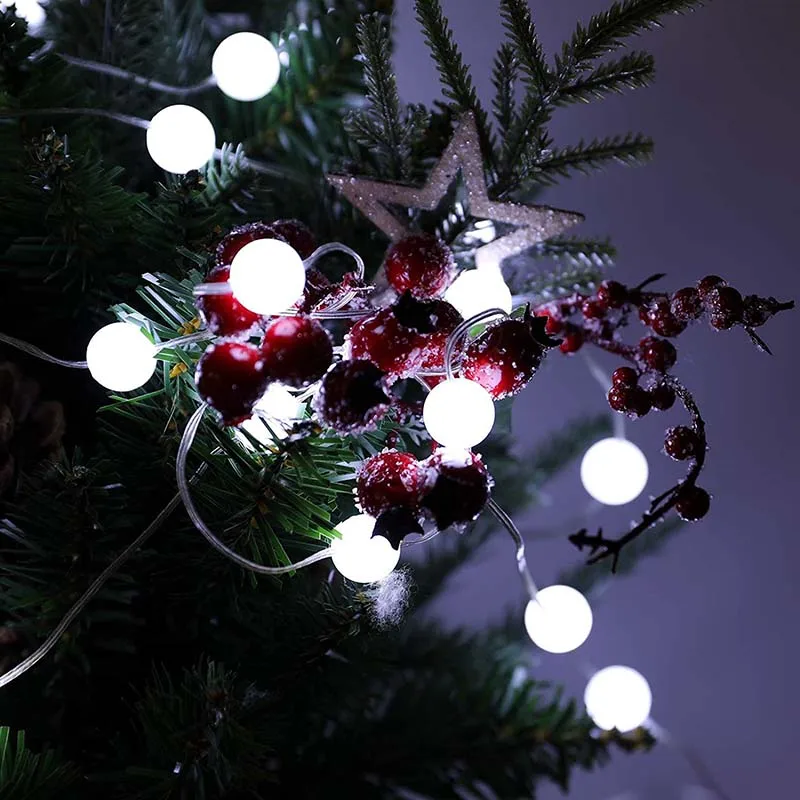 2022 Christmas Ball LED String Light  Warm White Chain Fairy Light Holiday Christmas Wedding Outdoor Decor Battery Operated 3m