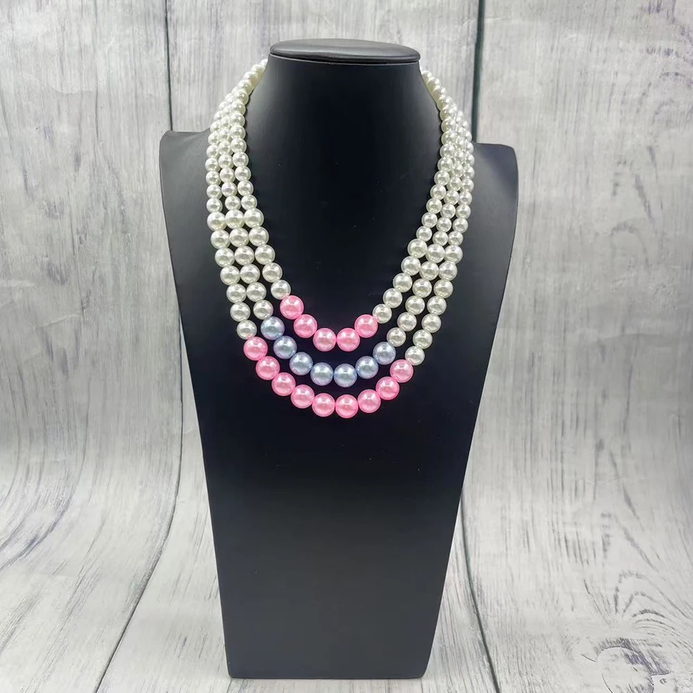 Hot sale custom Multi layers statement Necklace Women Gamma Phi Delta Pink Light Bule long Pearl Necklace