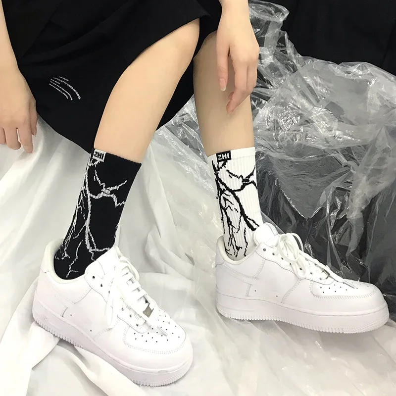 Creative Fun Lightning Hip Hop Style Socks Korean Style Harajuku Skateboard Long Socks Unisex Street Funny Happy Couple Socks