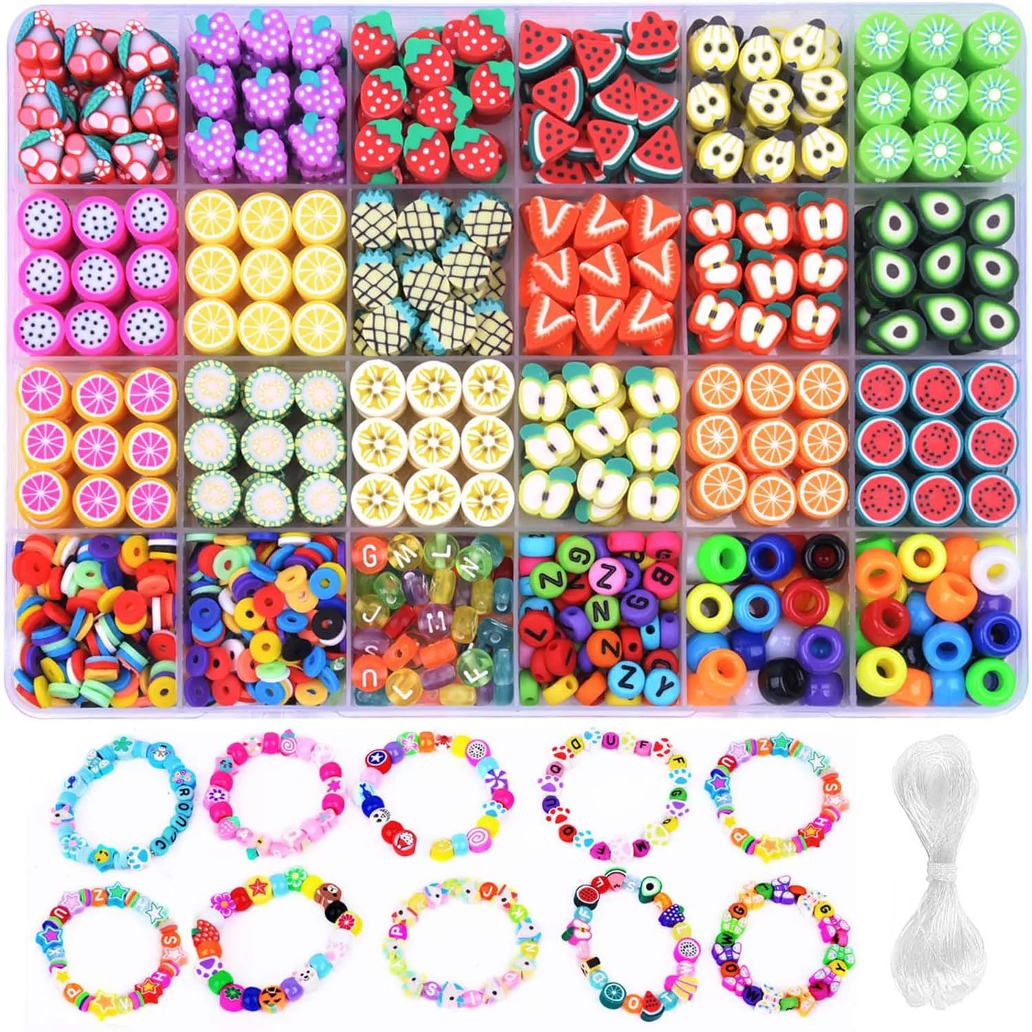 800pcs fruit series DIY polymer clay bracelet making set, 24 different patterns, is the best choice for gifts