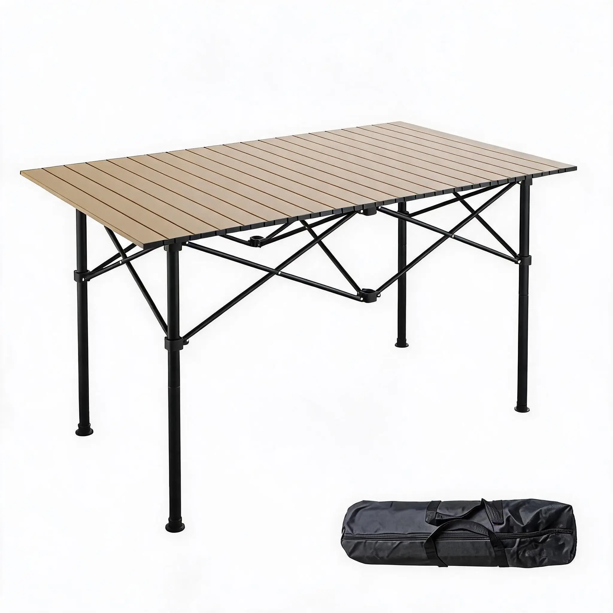 Portable Folding Camping Side Table, Roll-Up Aluminum Outdoor End Table - Adjustable Height - Sturdy X-Frame - Heat-Resistant Easy-Clean Top - Compact for Travel Patio Picnic