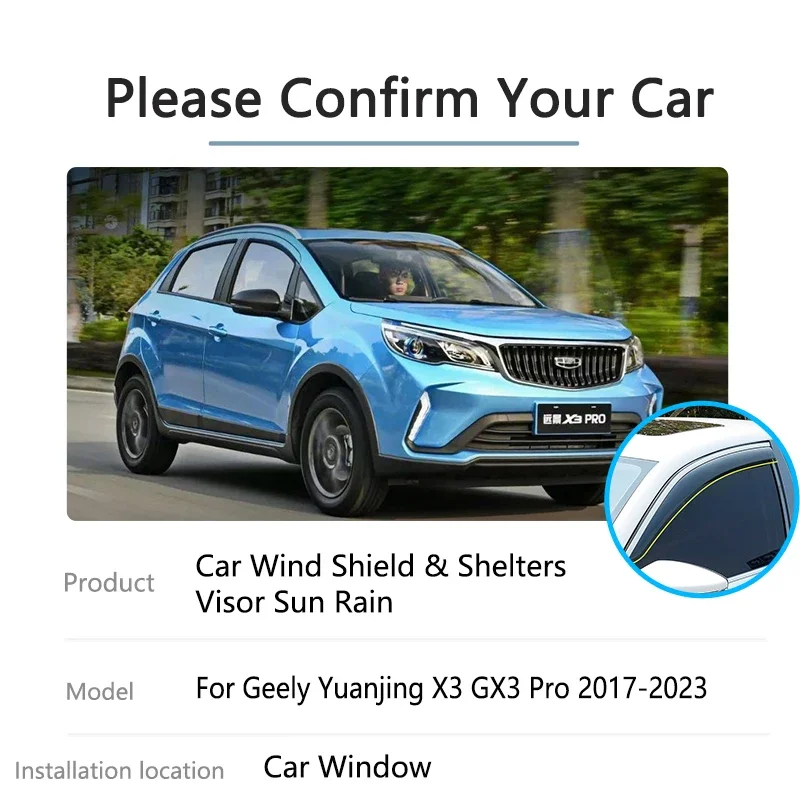 For Geely Yuanjing X3 GX3 Pro 2017 2018 2019 2020 2021 2022 2023 Rain Window Visor Deflector Windshield Cover Trim Accessories