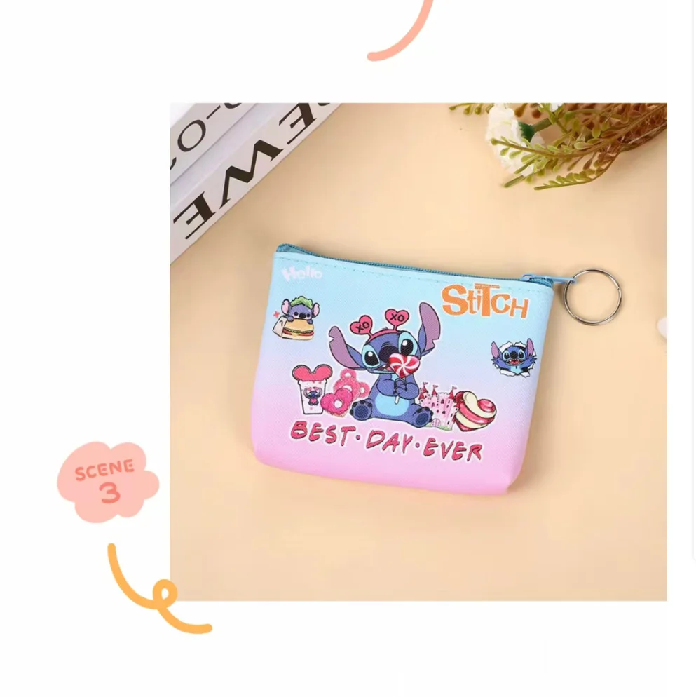Dompet Koin Anime Stitch Kawaii, Dompet Resleting Kartun Modis, Tempat Kartu Pelajar, Tas Penyimpanan Kartu Identitas, Paket Kartu, Hadiah Natal
