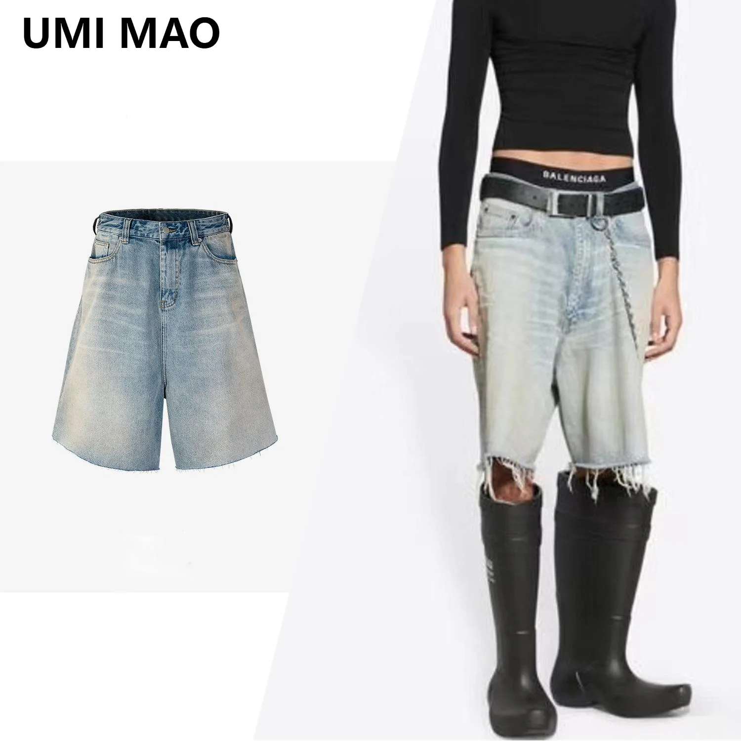 UMI MAO Men's Wear Women's Summer New Cat Beard Tear Trouser Legs Men's Women's Pakistani Flavor Skater Made Old Fur Pants