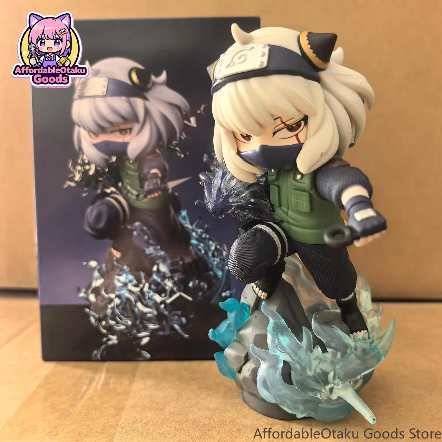 Spy x Family Anya Forger Cosplay Kakashi Hatake Chibi Figure with Chidori Lightning Effect Painted Resin Collectible