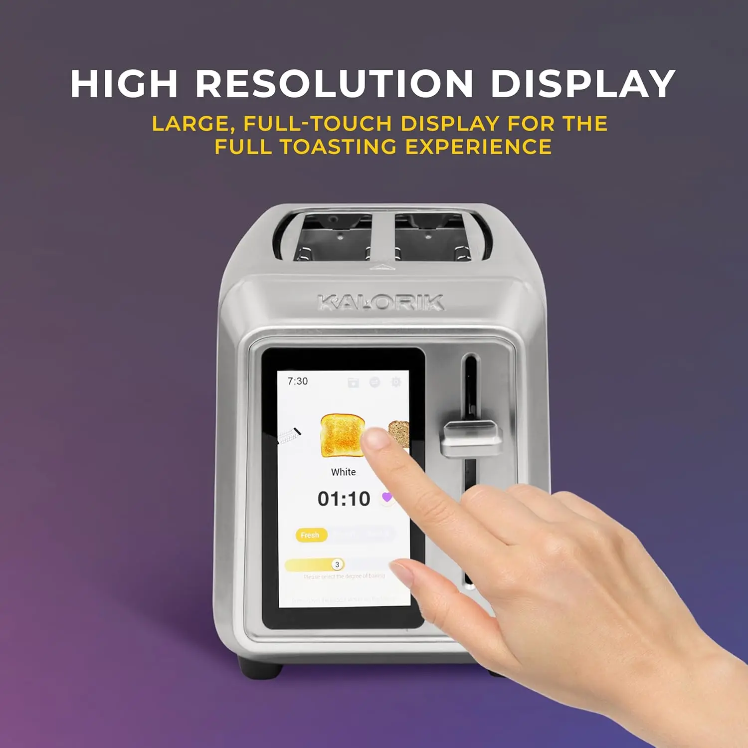 سلسلة VIVID TOUCH مكونة من شريحتين مع شاشة لمس كبيرة عالية الدقة وإعدادات مسبقة للطهي قابلة للتخصيص من نوع الخبز، تتميز بعرض واسع