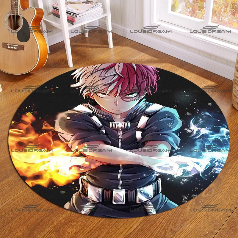 

Round My Hero Academia Animated Rug Flannel Character Pattern Floor Mats Children's Bedroom Decorative Carpet Living Room Rugs