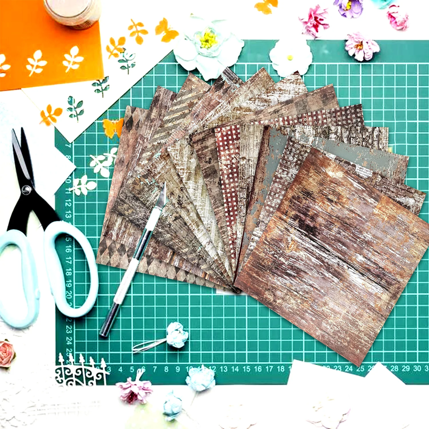 24 Sheets  30x30 cm Craft Scrapbooking Paper Pad Watercolored Single-Side Printing Junk Journal Cardstock Supplies for Card