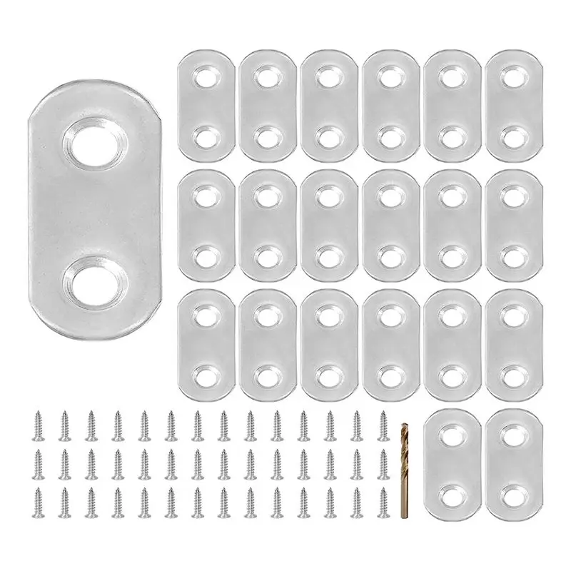 VEHO-21PCS 1.42 X 0.63Inch Stainless Steel Flat Bracket Metal Brace Fit For Wood Desk Chair Cabinet Drawer Closet
