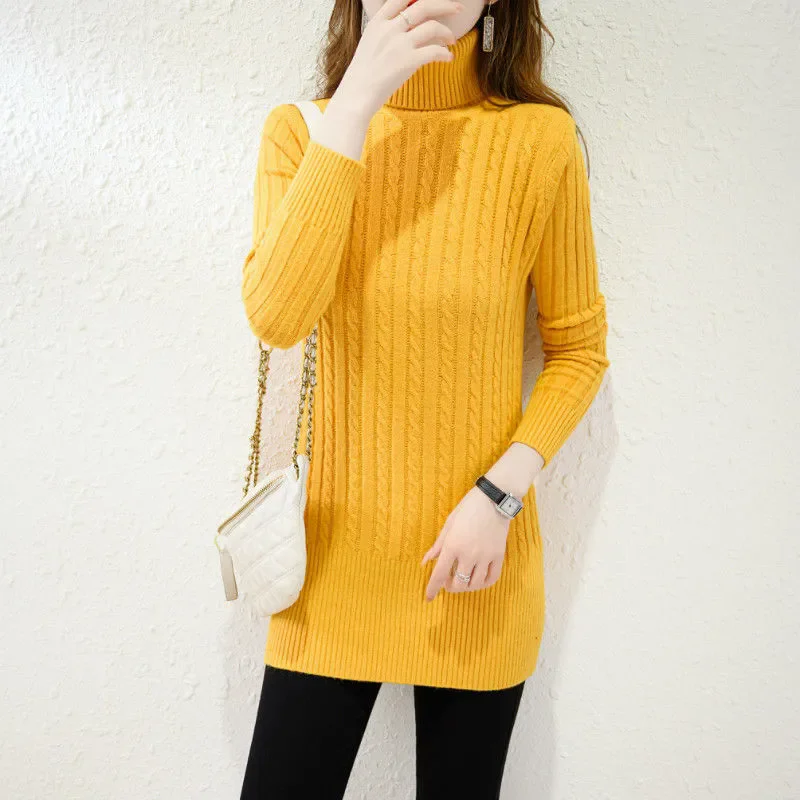 

Turtleneck Knitt Hip Skirt Women Outer Wear Autumn Winter New Mid-Length Sweater Long-Sleeved Slim Knit Sweater Base-Layer Shirt