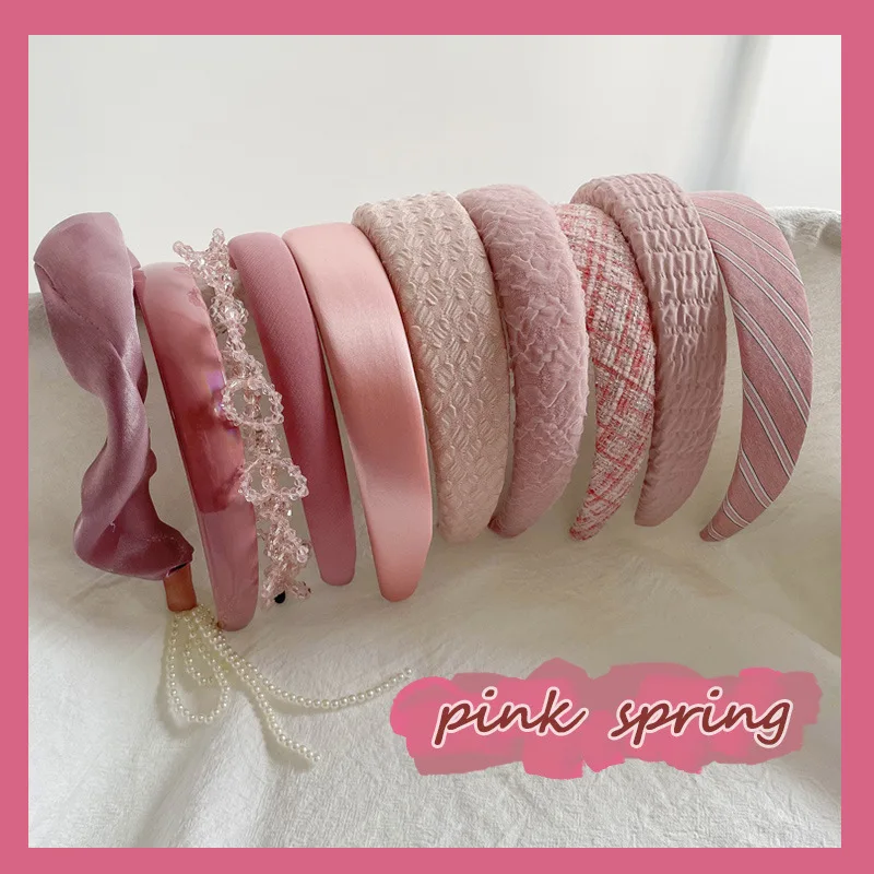 2022 spring and summer pink bow headband headband Korean sweet and cute headband net red simple girl heart hair accessories