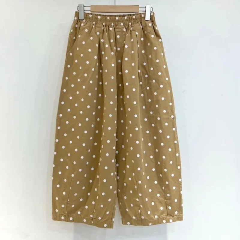 고급 프린트 캐주얼 여성 루즈핏 스트레이트 밴딩 슬림 와이드 팬츠