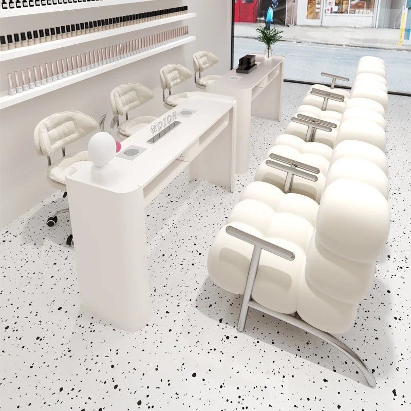 

White Kawaii Nail Desk Design Organiser Aesthetic Professionals Nail Table Dust Collector Stolik Do Paznokci Salon Furniture