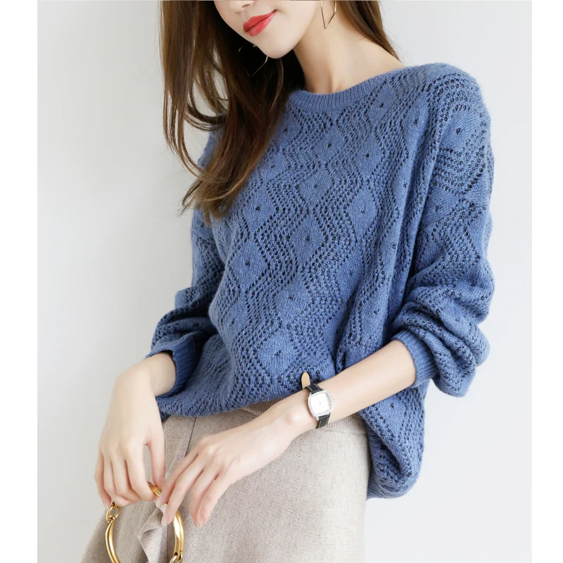 

Autumn Winter Women Sweater Ladies Pure Wool Elegant Knitted Basic Pullover O-neck Loose And Soft Cashmere Pullover For Women