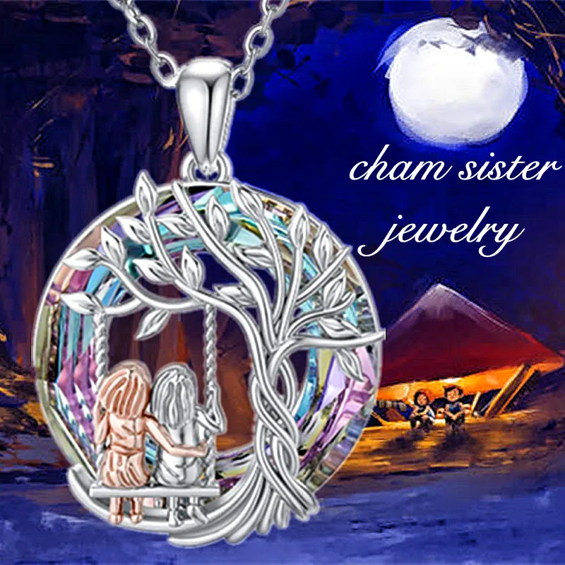 Fashion Sister Necklace Life Tree Crystal Pendant Engagement Necklaces for Women Life Tree Jewelry Birthday Anniversary Gift