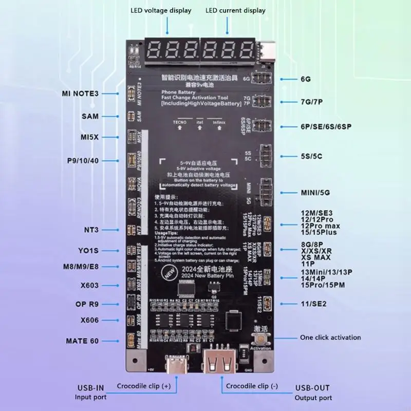 462D Universal C923 Battery Charging Activation Board For iP5-15 Androids Type Phones Devices With Real Time Monitoring