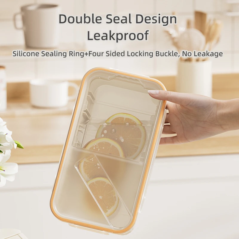 Kimchi Box, Kitchen Preservation Box, Sealed Storage Box, Large Capacity Cutting Box, Multifunctional Storage Box, Cream Color