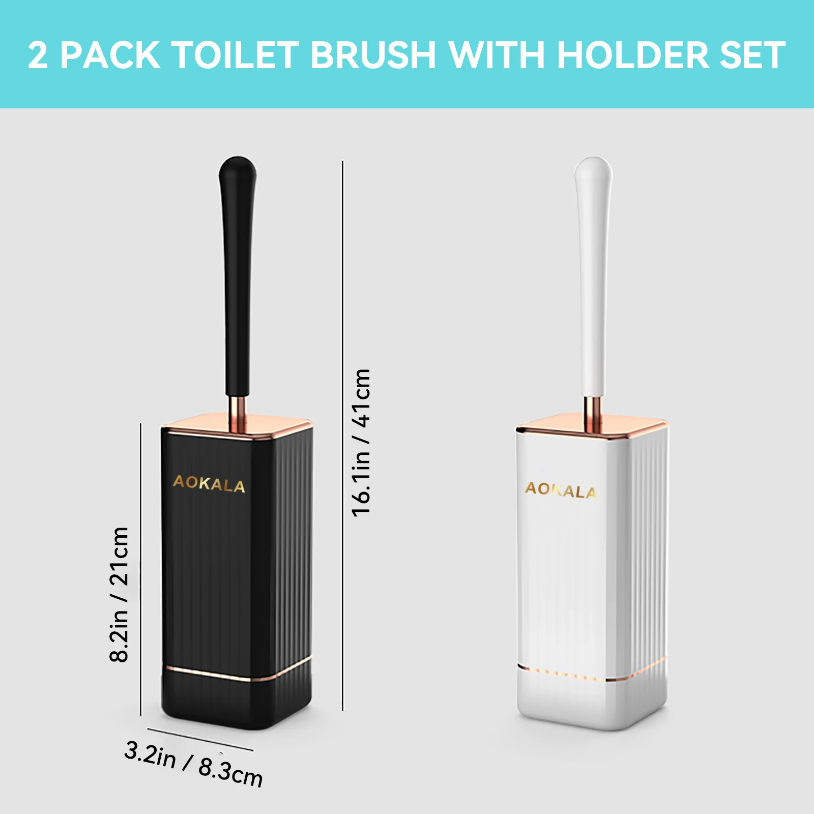 Aokala Toilet Brush and Holder Silicone Toilet Bowl Brush Set Long Handle Modern Bathroom Cleaning Durable Deep Cleaning