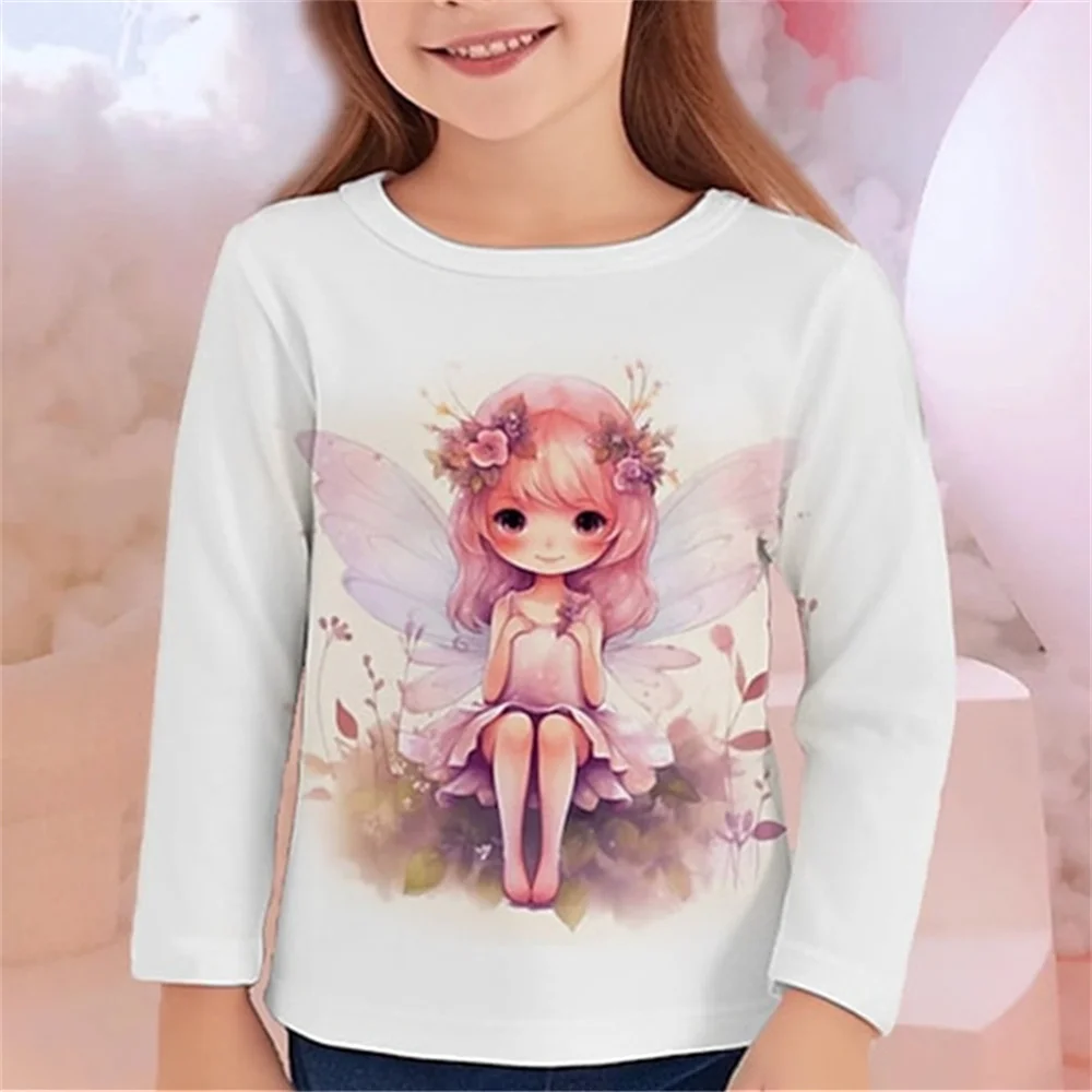 Kinder Kleidung Mädchen T-Shirt Langarm Cartoon Schmetterling Elf Druck Kinder Frühling Herbst Kleidung Casual Outdoor Mädchen Kleidung – Detail 9