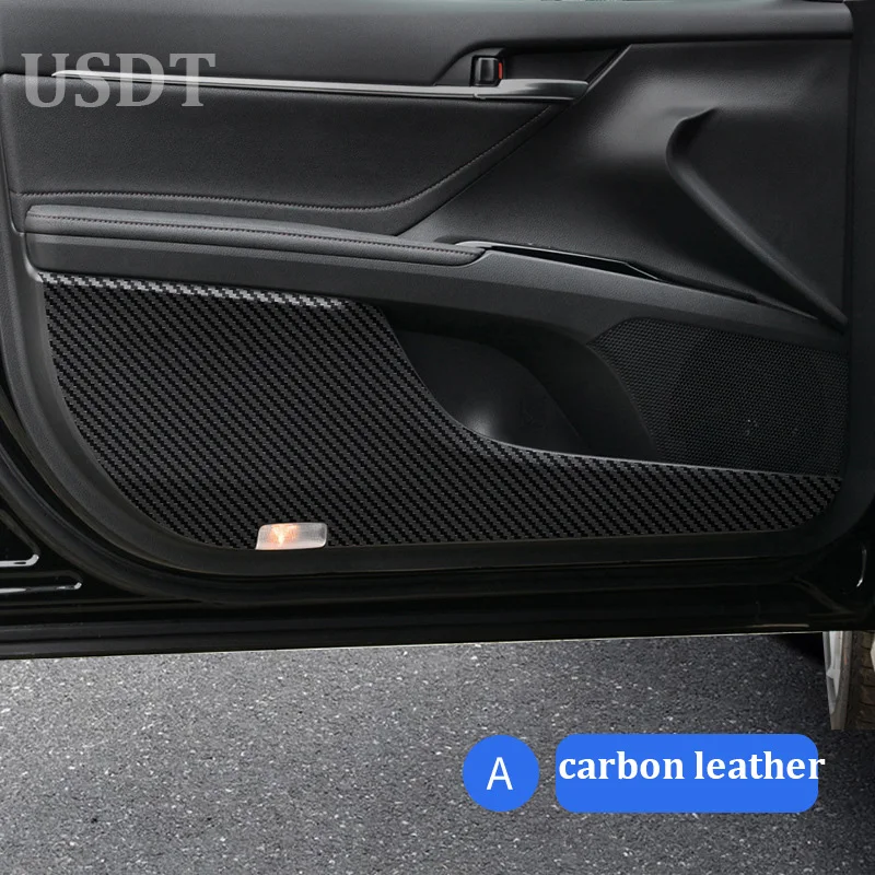 For TOYOTA Camry XV70 2023 2022 2021 2020 2019 2018 Car Door Anti Kick Mat Leather Carbon Fiber Door Sill Protective Sticker