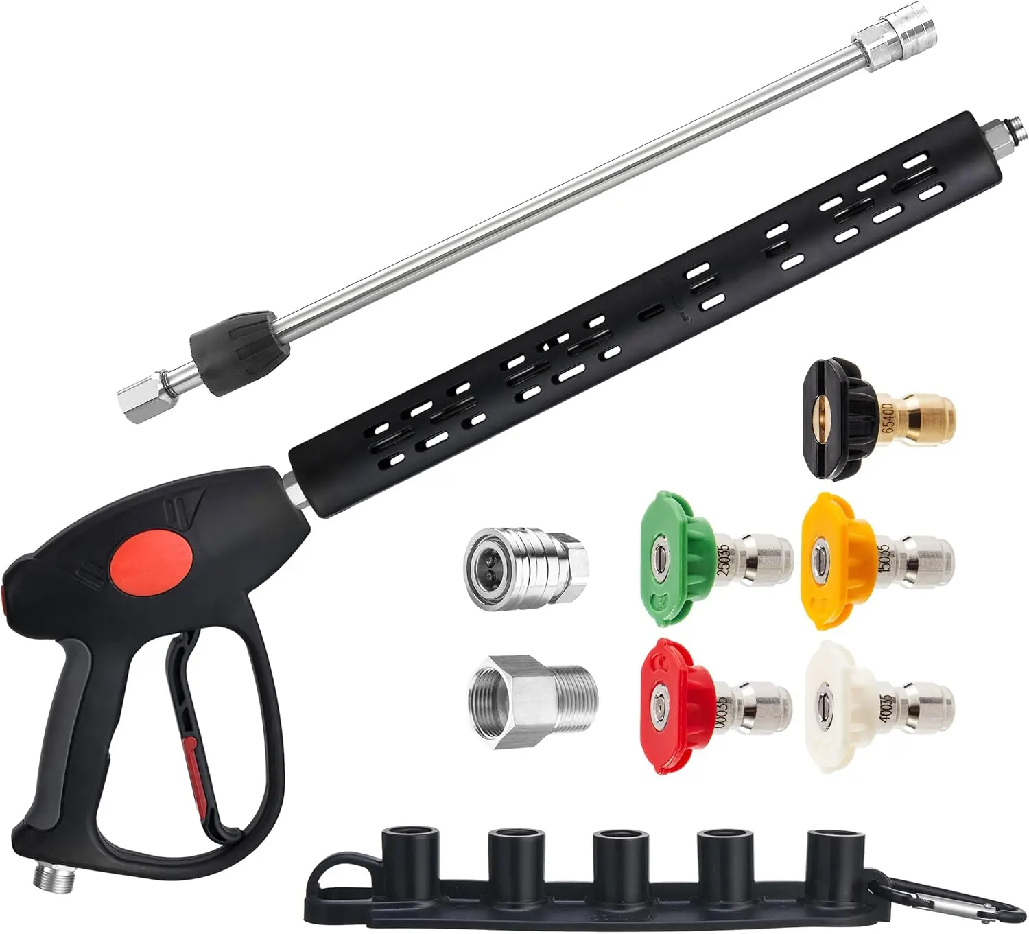 

Replacement Pressure Washer Gun with Extension Wand, M22 15mm or M22 14mm Fitting, 5 Nozzle Tips, 40 Inch, 4000 PSI