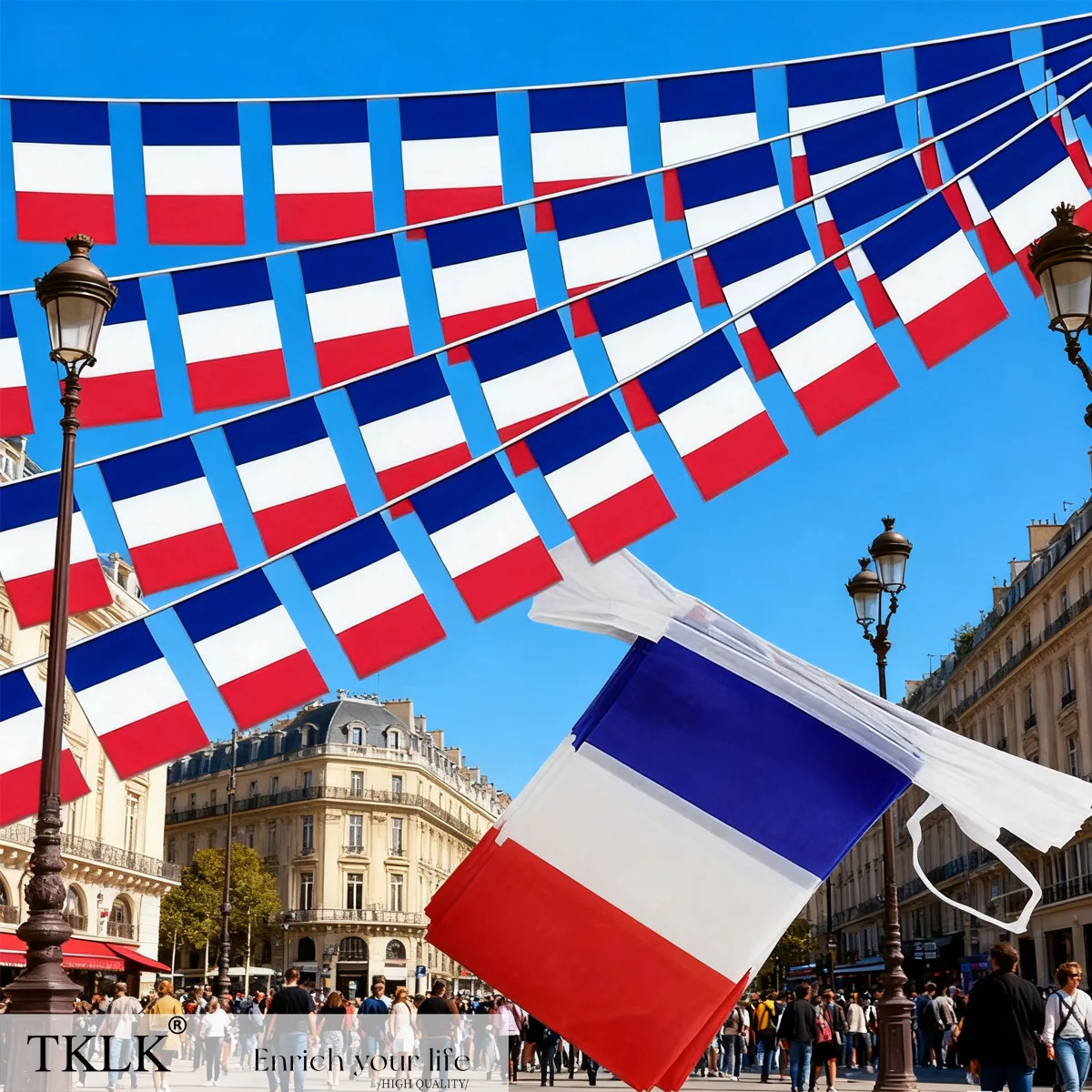 

20pcs Great France string flags, 14cmx21cm Great France Flag banner flag, Polyester Small Mini French Flags Bunting Banner