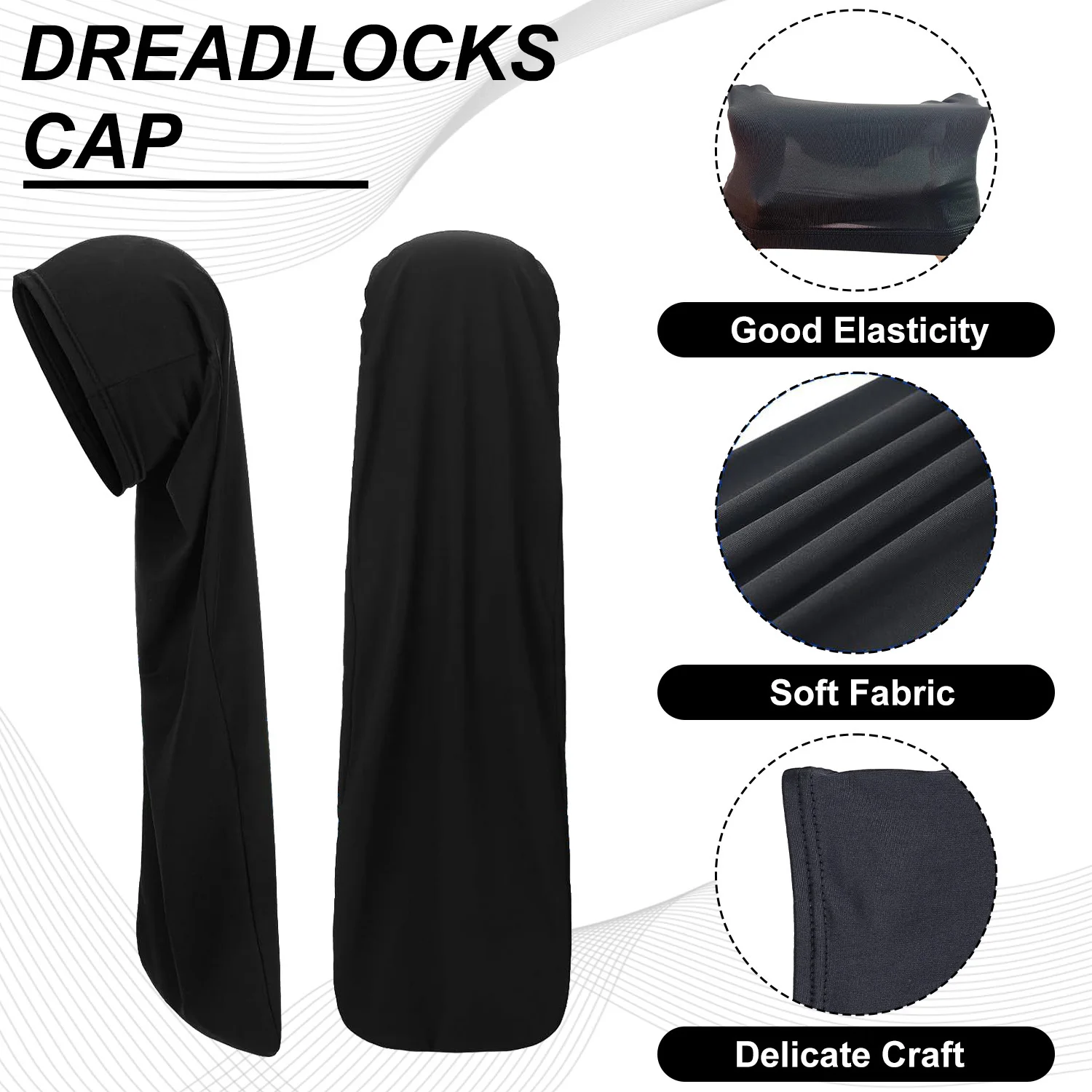 Unisex, schwarz, lange Haarschutzhaube, atmungsaktive, elastische Hauben, Nachtmützen für Damen und Herren, Schlafhauben aus Polyester. – Detail 4