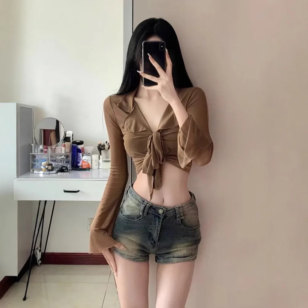 

Retro American Hot Girl Distressed Denim Shorts Women's High Waist Slim Fit Summer Design Versatile High Waist Shorts
