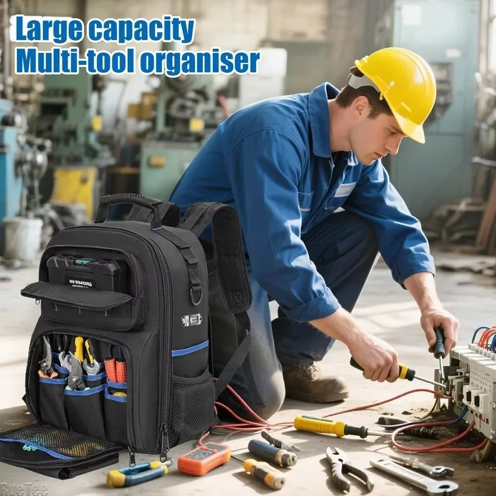 

Большой вместительный прочный рюкзак для инструментов, водонепроницаемая утолщенная сумка для электрика, износостойкий органайзер для инструментов