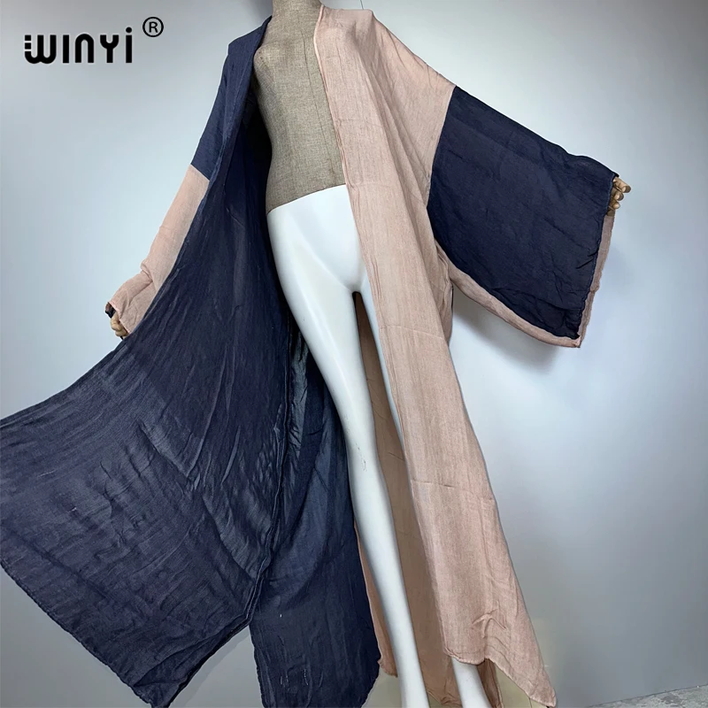 Winyi boêmio quimono retro cor combinando cardigan vestido africano outerwear para as mulheres verão moda kaftan praia cobrir