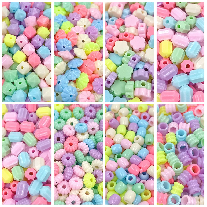 40pcs/bag Loose Mix Cute Acrylic Beads with Hole For Crafted Flower Geometry  Children Necklace Bracelet Pendants Jewelry Making