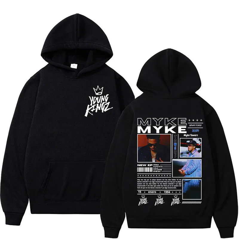 

Rapper Myke Towers Album Cover Graphic Sweatshirt Men's Vintage Hip Hop Hoodies Unisex Casual Fleece pullovers Hoodie Streetwear