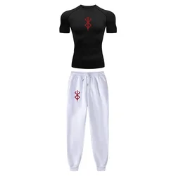 Anime Compression Set Berserk Guts Print Performance GYM Set Men's Athletic Workout Quick Dry Shirts+Sweatpants Unisex Sportwear