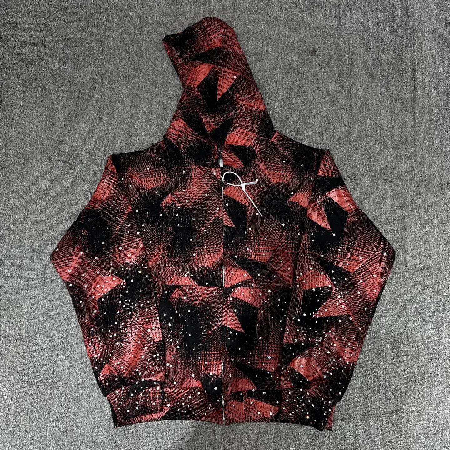 

Retro Red Bla Plaid Spider Web Hoodie Pants Set ex Long Sve ort Length Loose Fit Clothing Spring Season Zipper Clo...