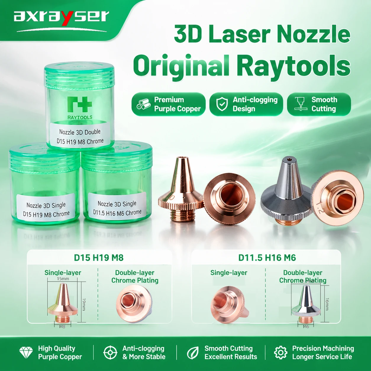 Raytools Original 3D Laser Nozzle M8/M6 Single/ Double Chrome Layer for Raytools BT240S BM109 BM111 BM110 BM06K Cutting Head