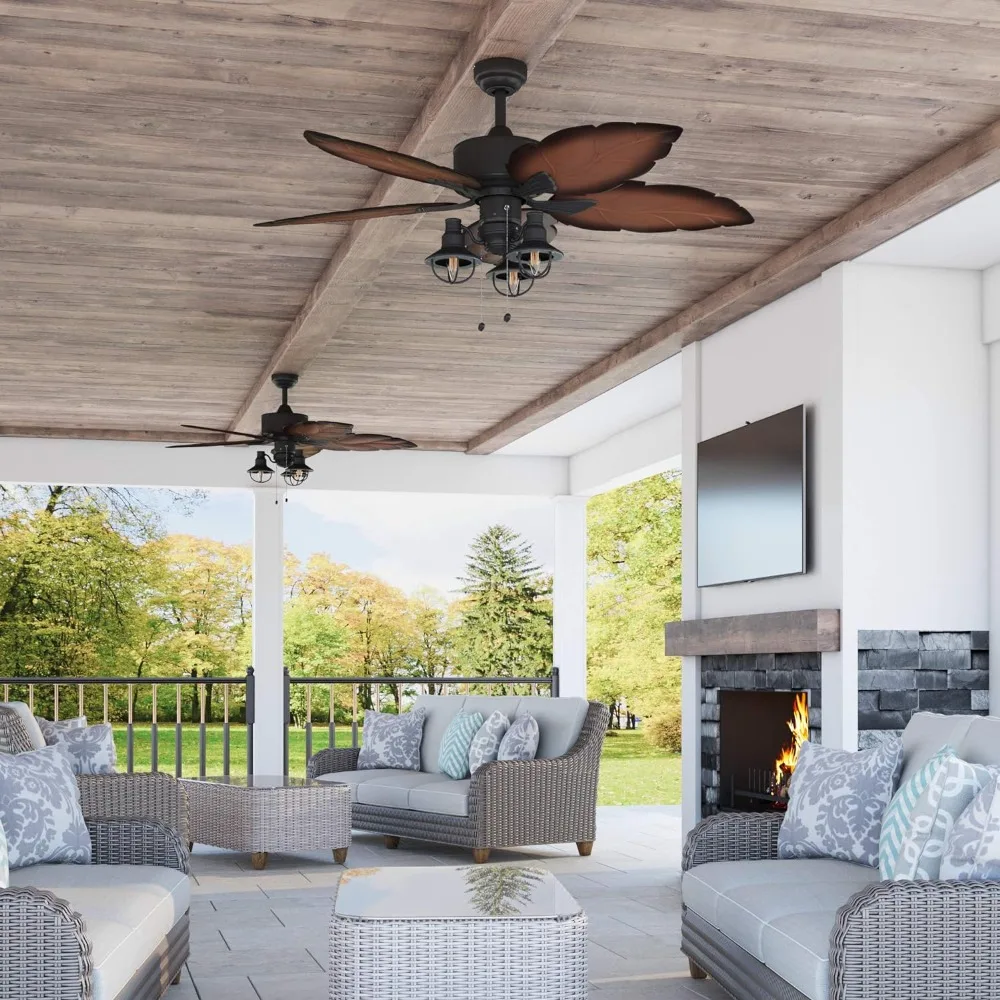 

Ceiling Fan, 52 Inch Tropical Indoor Outdoor Ceilings Fans with Light, Pull Chain, Three Mounting Options, Ceiling Fan