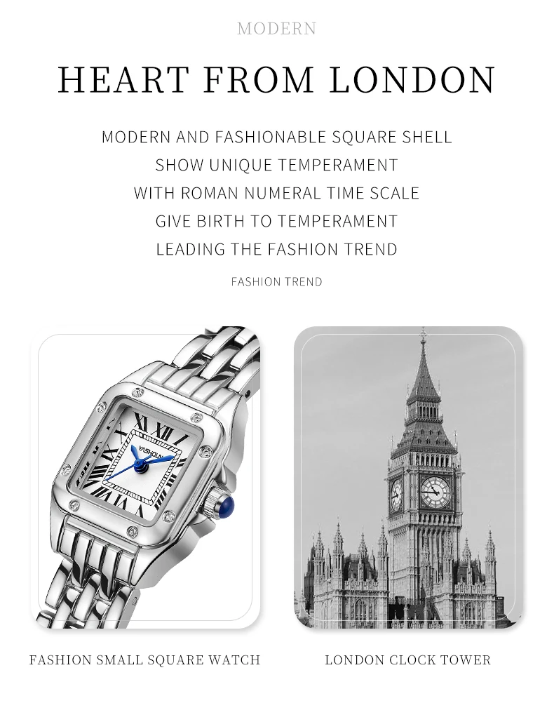 YASHIDUN Women Watch Square Small Clock Elegant Watch Small Size Quartz Watch Stainless Steel Waterproof Women Wristwatch