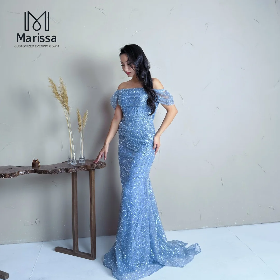 فساتين لحفلات الكوكتيل طويلة بذيل السمكة من ماريسا للمناسبات الخاصة مصنوعة حسب الطلب فساتين حفلات أنيقة 2025 فستان تول ترتر للحفلات الراقصة