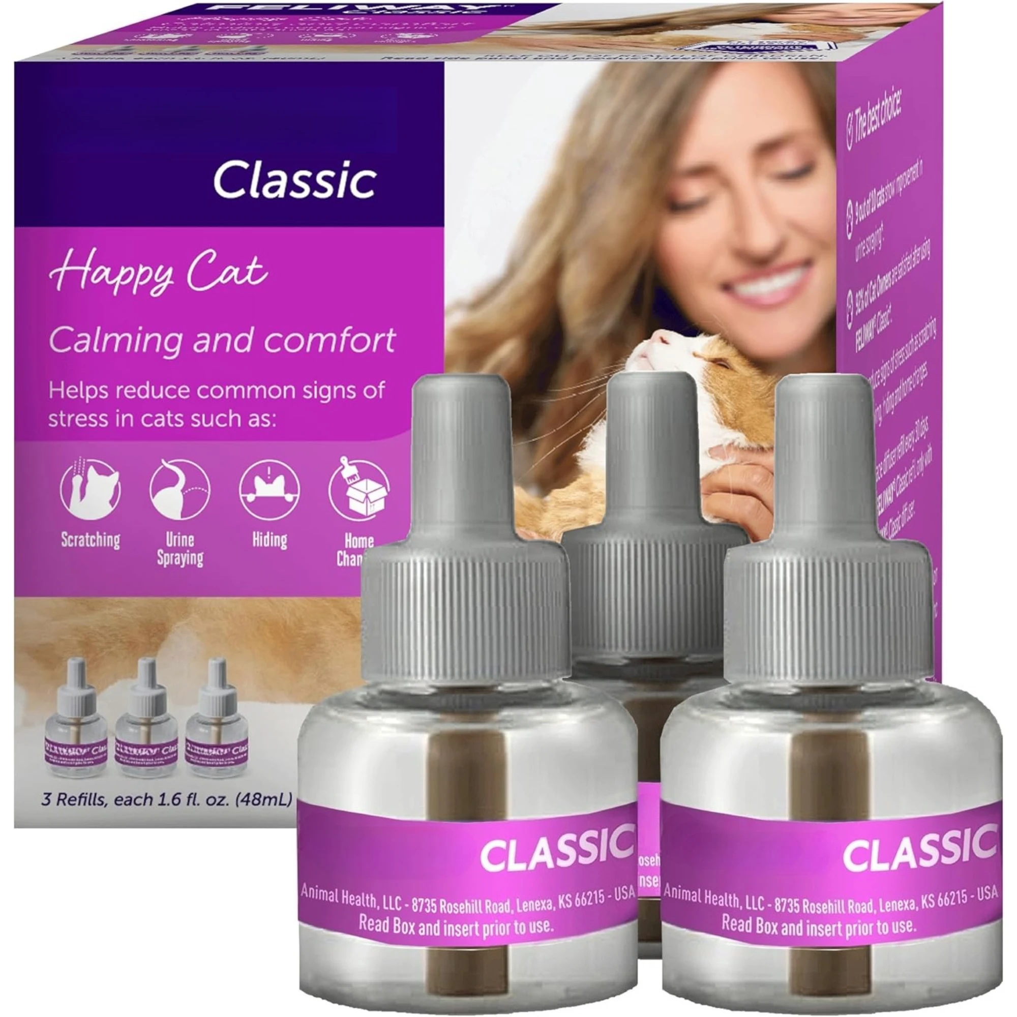 Recharge de diffuseur apaisant classique pour chats, recharge de diffuseur de phéromones pour chats, réduit les comportements liés au stress comme le vaporisation, le grattage, etc.
