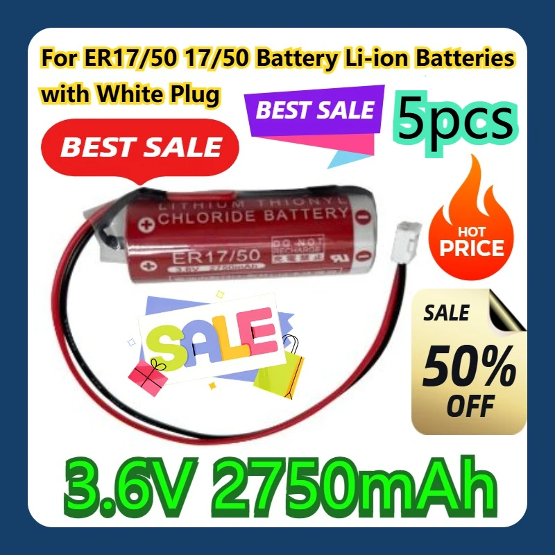 

For ER17/50 17/50 3.6V 2750mAh Battery Li-ion Batteries with White Plug 5pcs