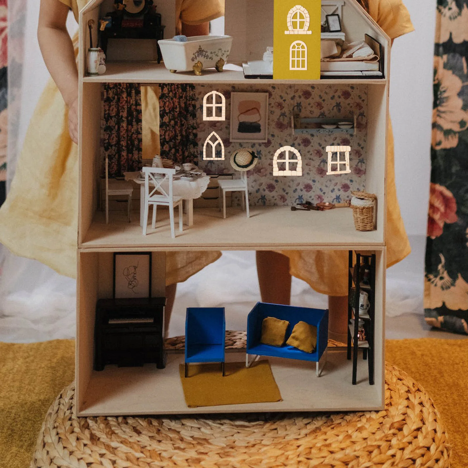 

100Pcs Unfinished Wooden Fairy Garden Door Miniature Craft Decoration DIY Kit for Micro Landscape Bonsai Accessories