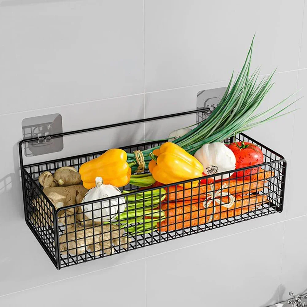 Kitchen Storage Rack Shelf Punching Wall Hanging Drain Rack Barbed Wire Storage Basket Seasoning Basket