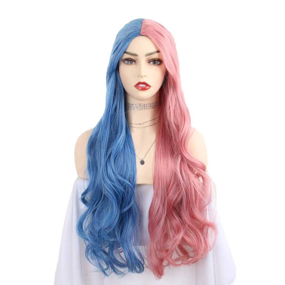 

Half Blue Half Pink Wig for Women, Long Wavy Synthetic Glueless Wigs for Cosplay Party or Daily Wear (24 inch, Black&Orange)