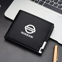 Leather Car Short Men Wallet Purse With Card Holder License Accessories For Nissan Qashqai J10 Pulsar Sentra Altima Patrol Nismo