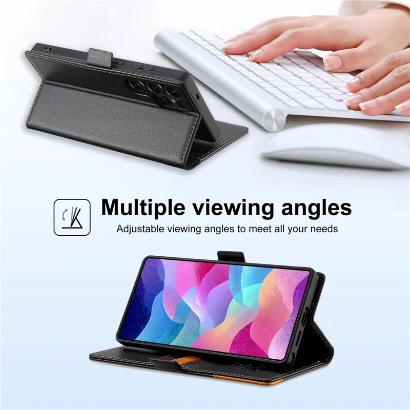 Applicable to Samsung S26Ultra mobile phone case. Anti-theft cover for  solid color stitched flip cover business protection case view 4