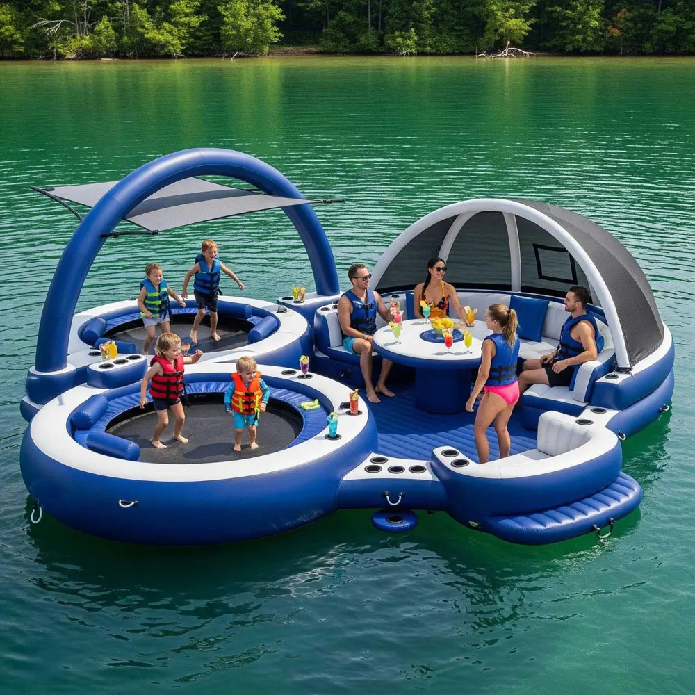 

Pvc Inflatable Sofa Portable Party Water Drifts Dock Park Pool For Relax With Built-In Trampolines